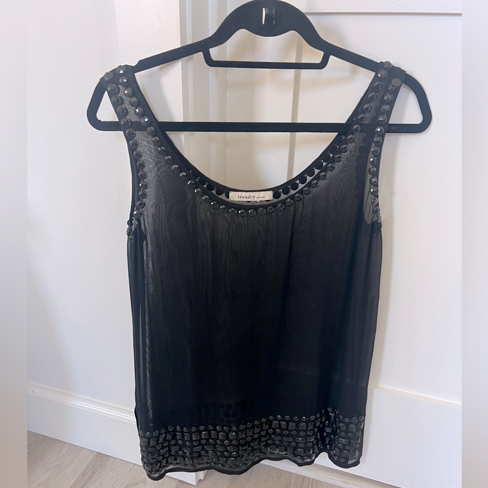 Sheer tank top with black beading